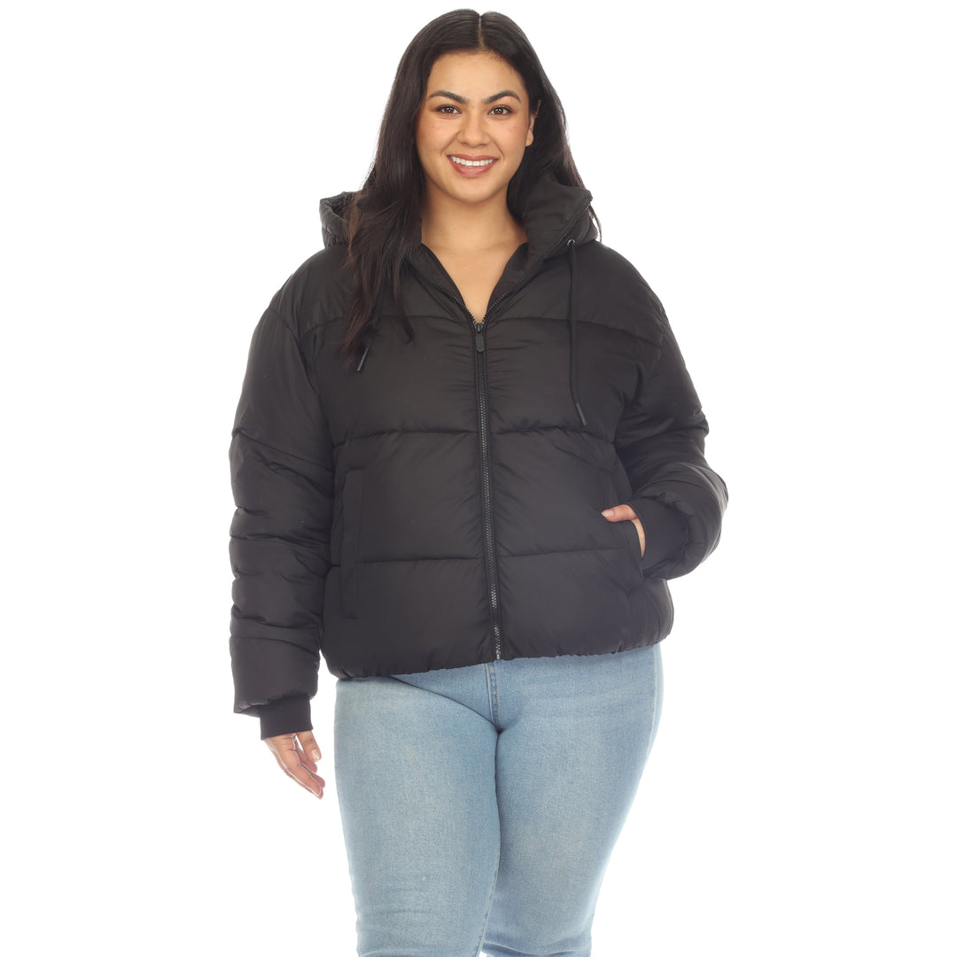 Women's Plus Size Full Front Zip Hooded Bomber Puffer Coat