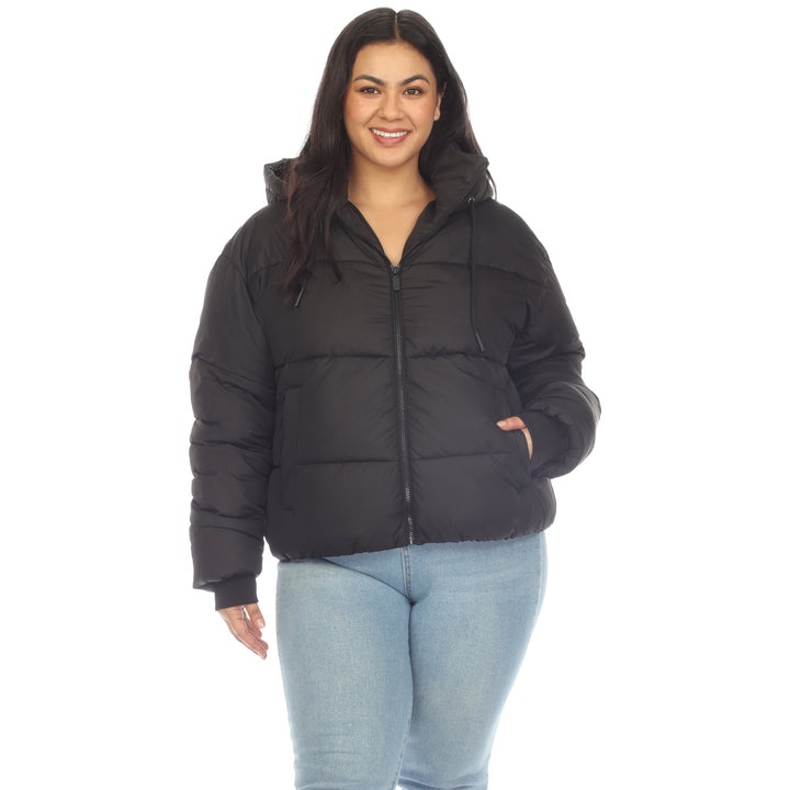Women's Plus Size Full Front Zip Hooded Bomber Puffer Coat