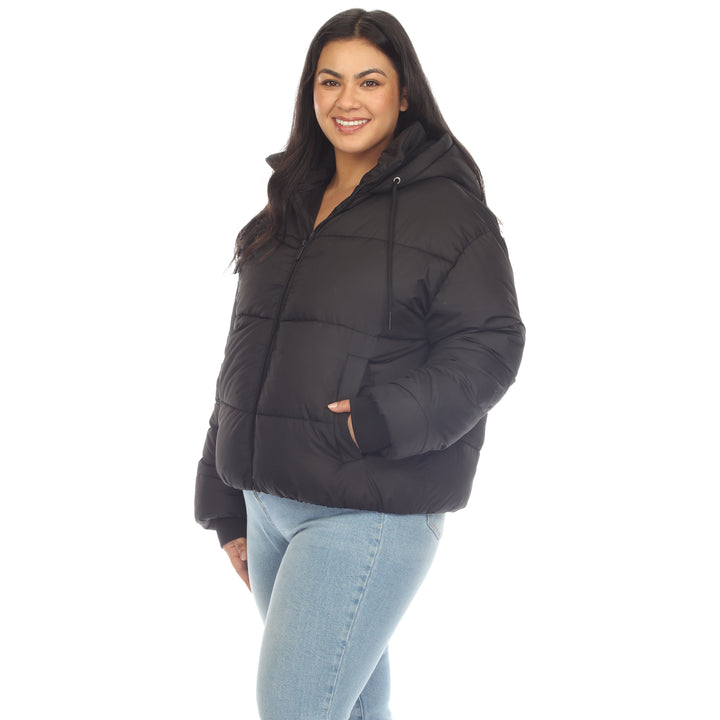 Women's Plus Size Full Front Zip Hooded Bomber Puffer Coat