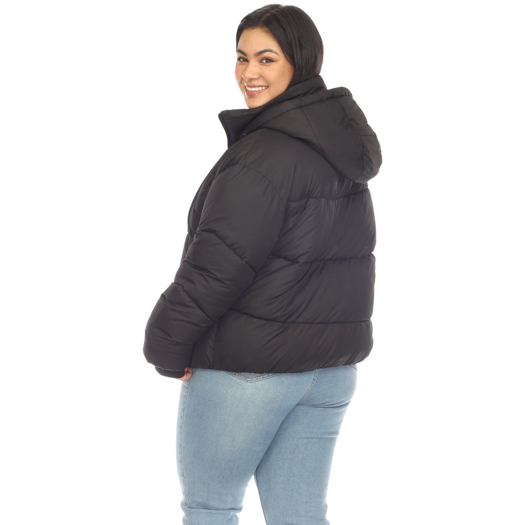 Women's Plus Size Full Front Zip Hooded Bomber Puffer Coat