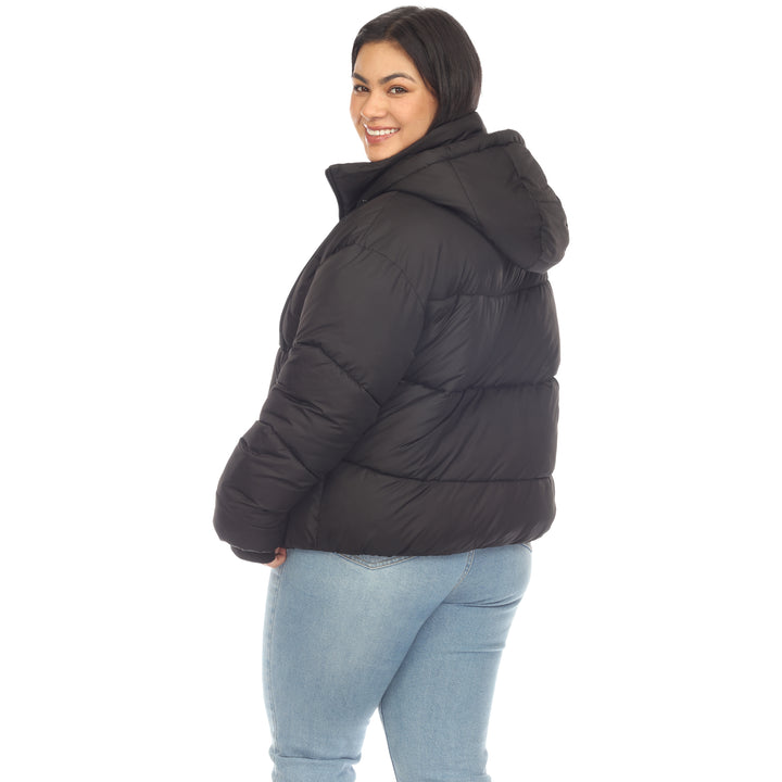 Women's Plus Size Full Front Zip Hooded Bomber Puffer Coat