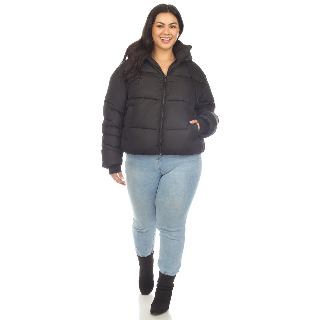 Women's Plus Size Full Front Zip Hooded Bomber Puffer Coat