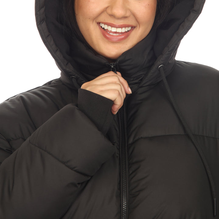 Women's Plus Size Full Front Zip Hooded Bomber Puffer Coat