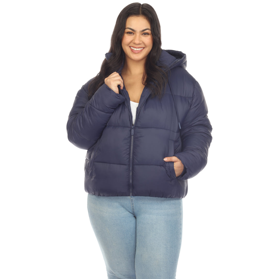 Women's Plus Size Full Front Zip Hooded Bomber Puffer Coat