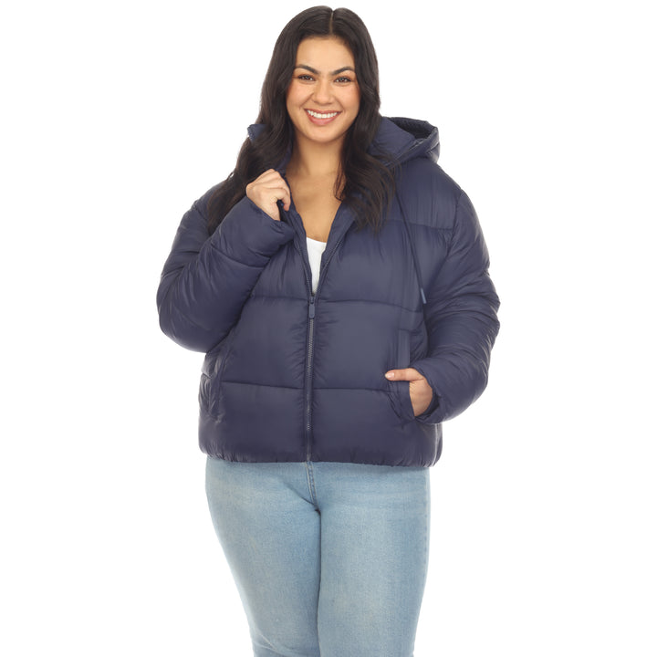Women's Plus Size Full Front Zip Hooded Bomber Puffer Coat