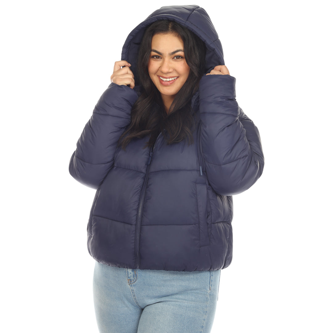 Women's Plus Size Full Front Zip Hooded Bomber Puffer Coat
