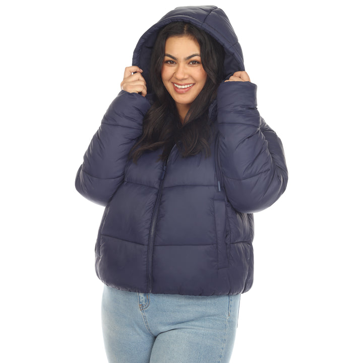 Women's Plus Size Full Front Zip Hooded Bomber Puffer Coat