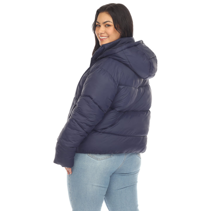 Women's Plus Size Full Front Zip Hooded Bomber Puffer Coat