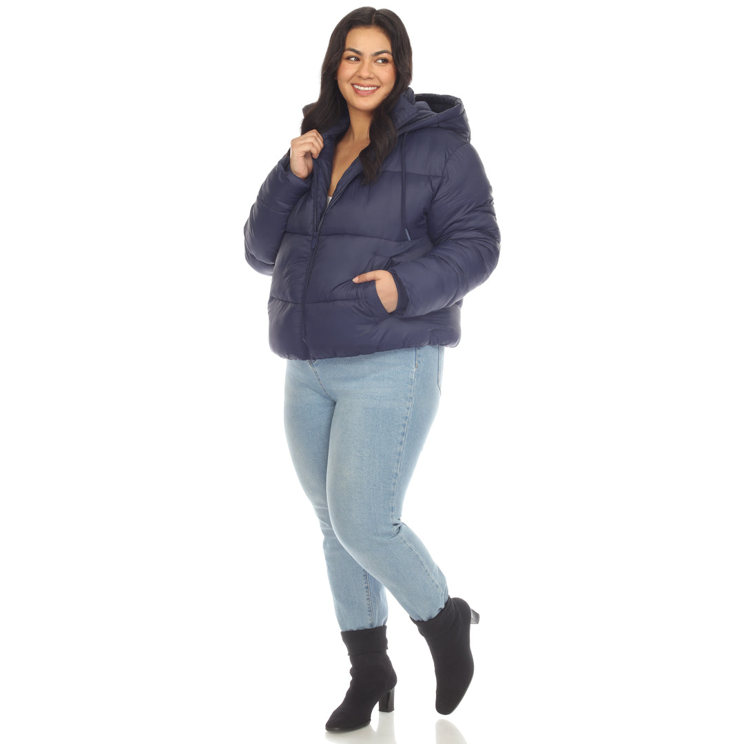 Women's Plus Size Full Front Zip Hooded Bomber Puffer Coat
