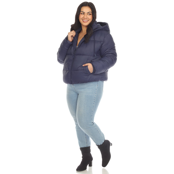 Women's Plus Size Full Front Zip Hooded Bomber Puffer Coat