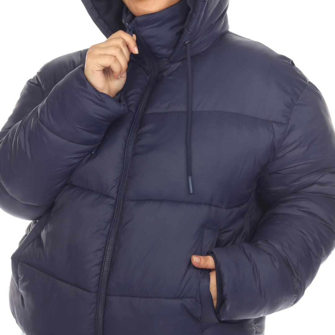 Women's Plus Size Full Front Zip Hooded Bomber Puffer Coat