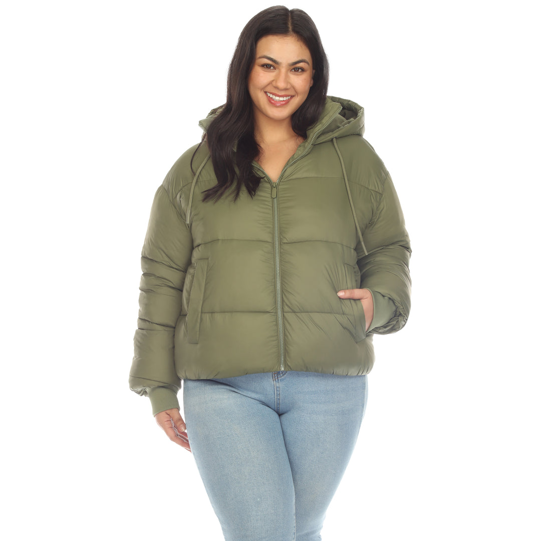 Women's Plus Size Full Front Zip Hooded Bomber Puffer Coat