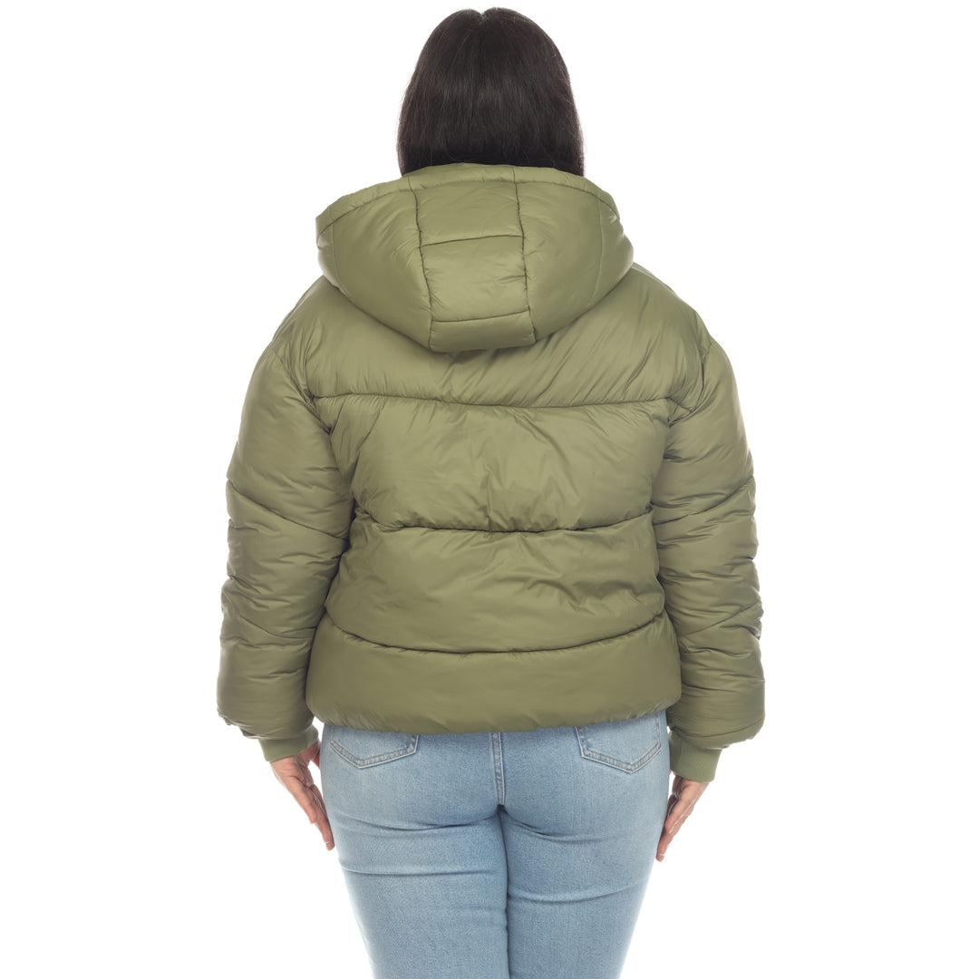 Women's Plus Size Full Front Zip Hooded Bomber Puffer Coat
