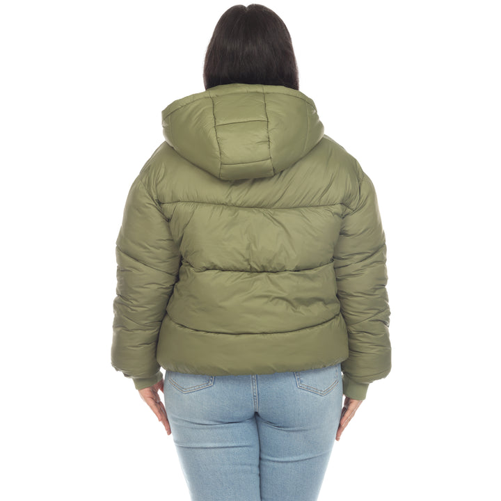 Women's Plus Size Full Front Zip Hooded Bomber Puffer Coat