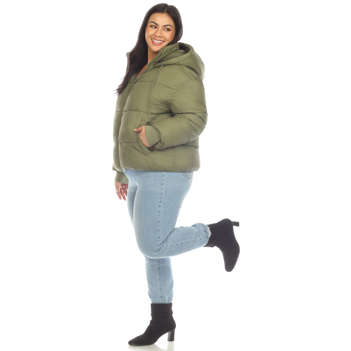 Women's Plus Size Full Front Zip Hooded Bomber Puffer Coat