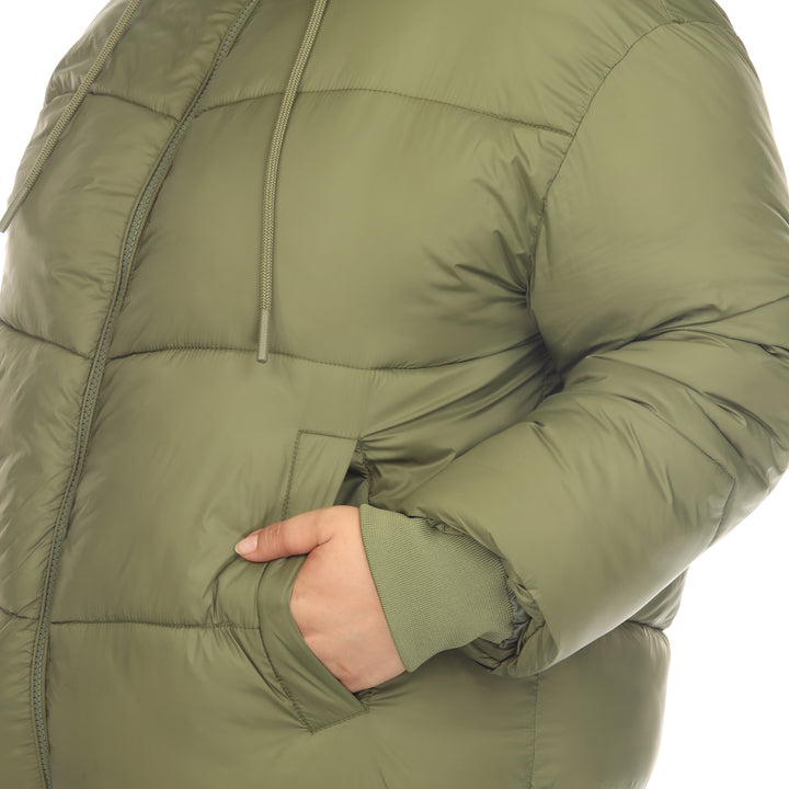 Women's Plus Size Full Front Zip Hooded Bomber Puffer Coat