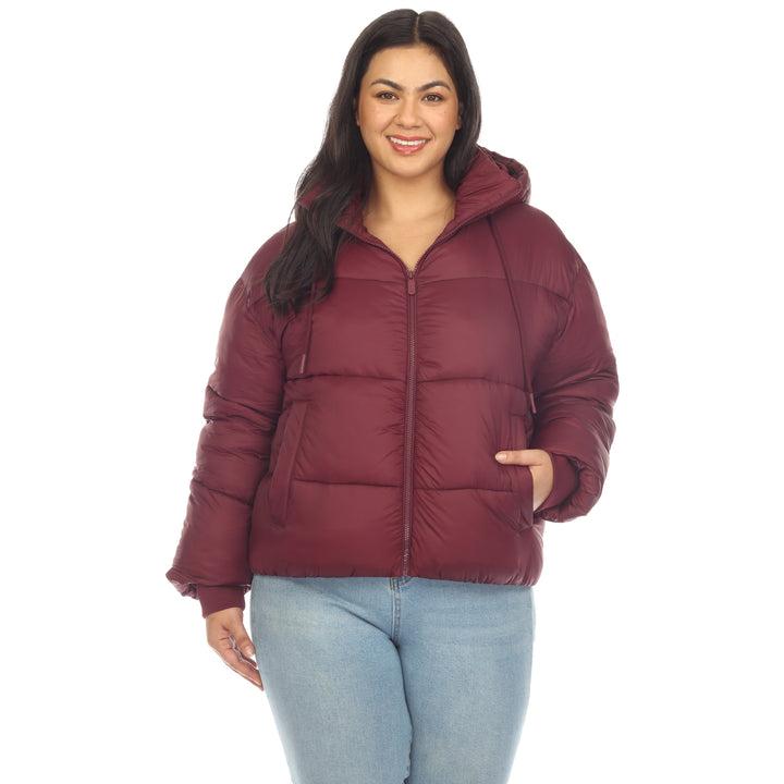 Women's Plus Size Full Front Zip Hooded Bomber Puffer Coat