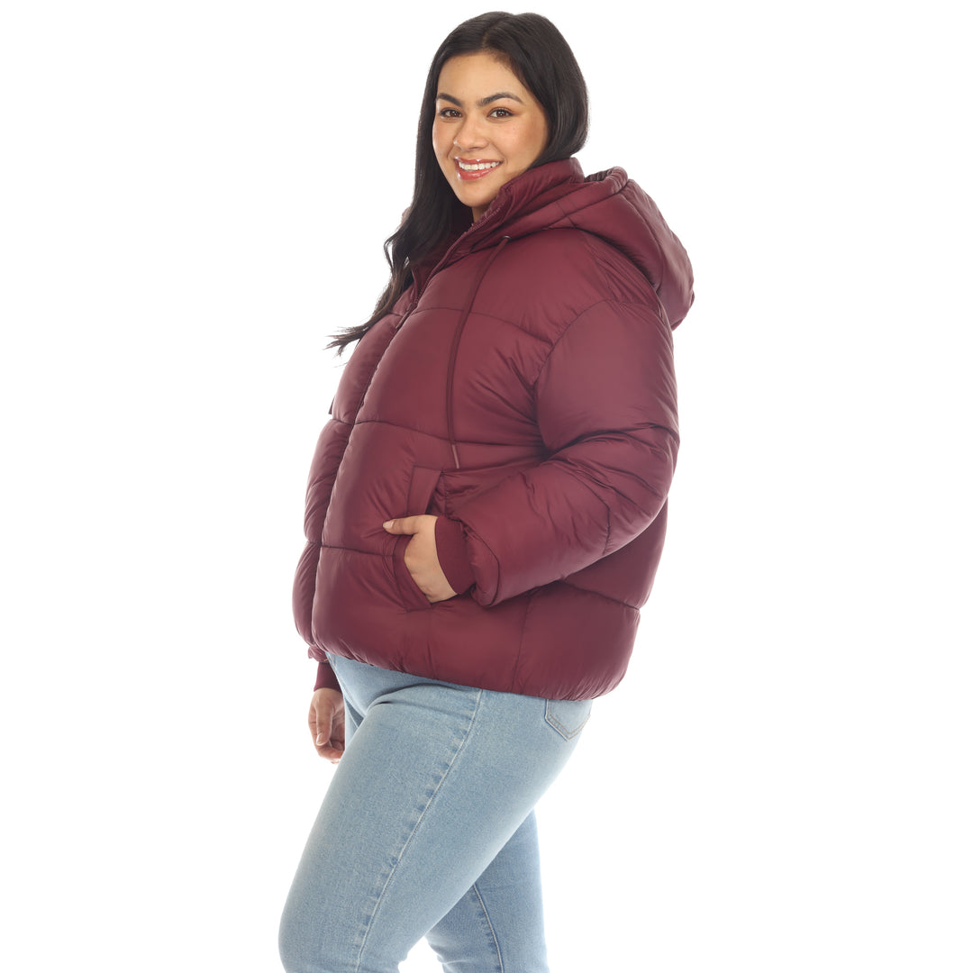 Women's Plus Size Full Front Zip Hooded Bomber Puffer Coat