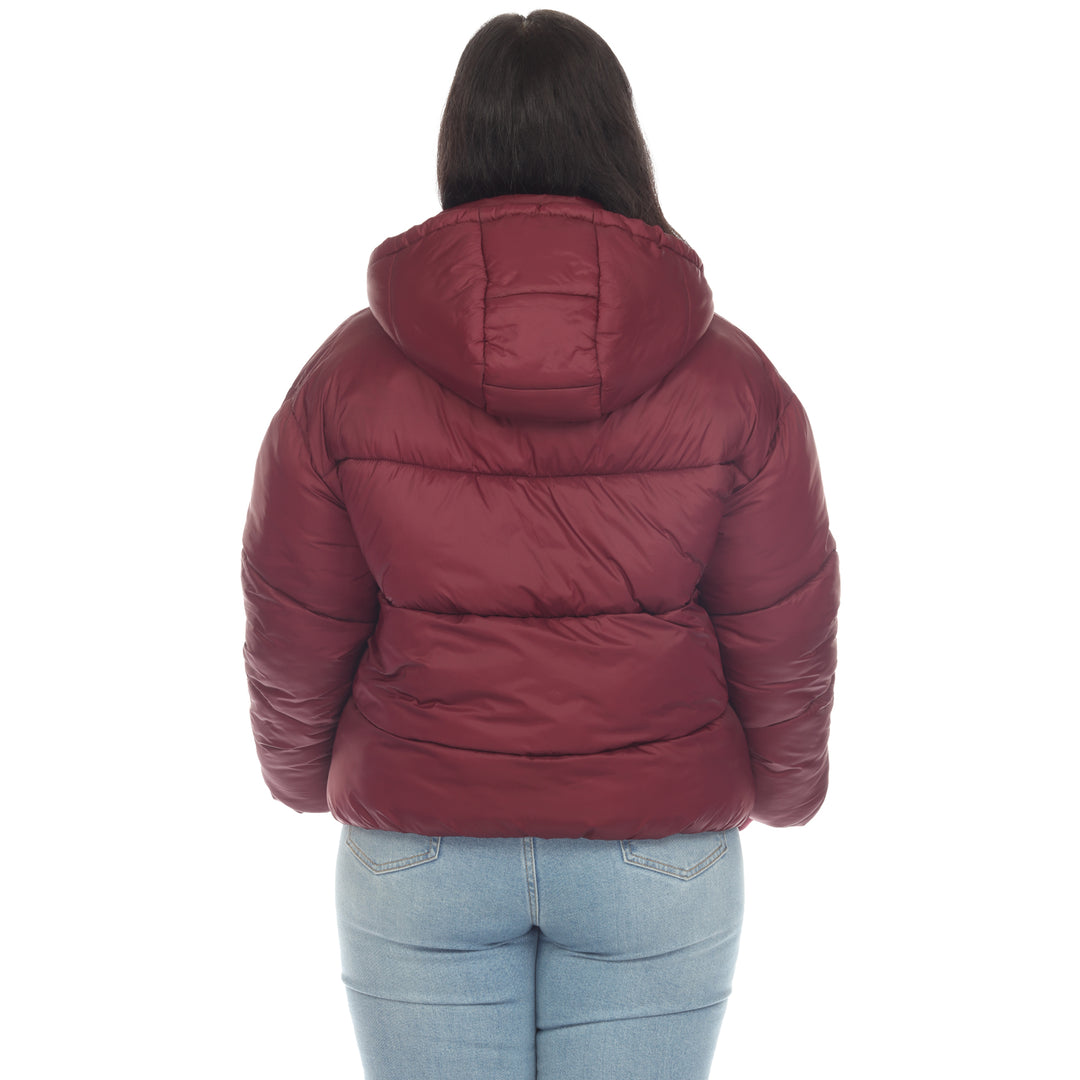 Women's Plus Size Full Front Zip Hooded Bomber Puffer Coat