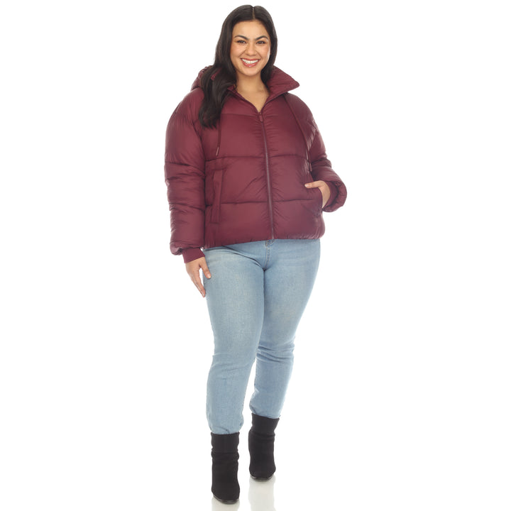 Women's Plus Size Full Front Zip Hooded Bomber Puffer Coat