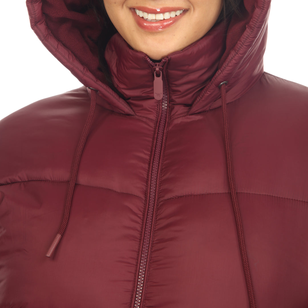 Women's Plus Size Full Front Zip Hooded Bomber Puffer Coat