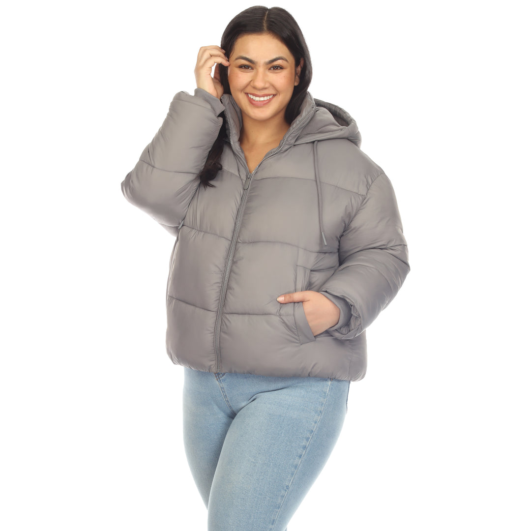 Women's Plus Size Full Front Zip Hooded Bomber Puffer Coat