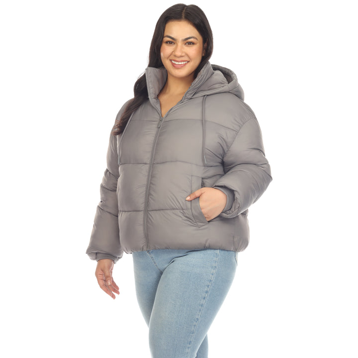 Women's Plus Size Full Front Zip Hooded Bomber Puffer Coat