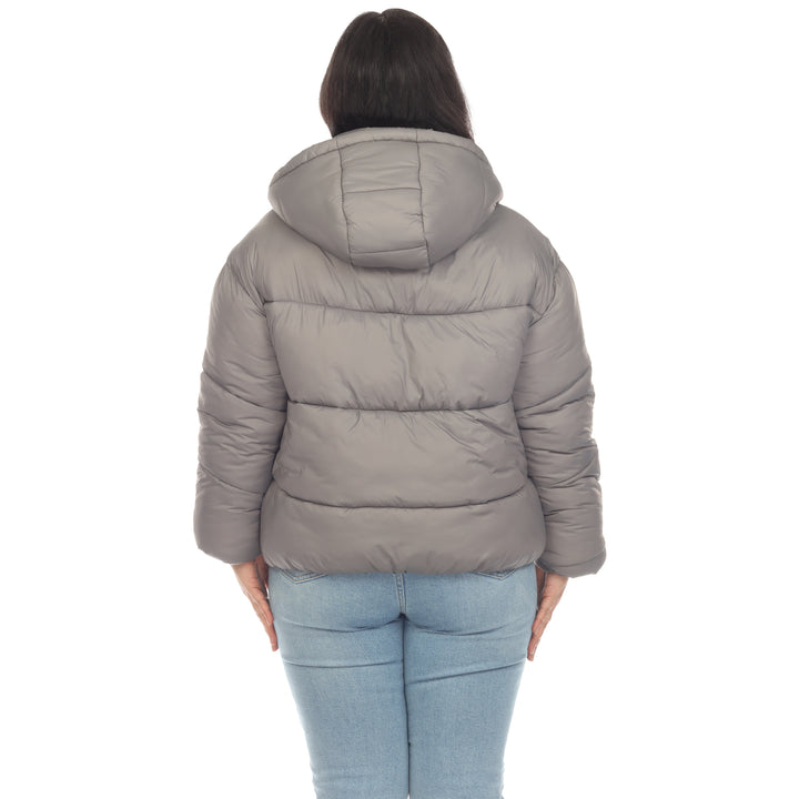 Women's Plus Size Full Front Zip Hooded Bomber Puffer Coat