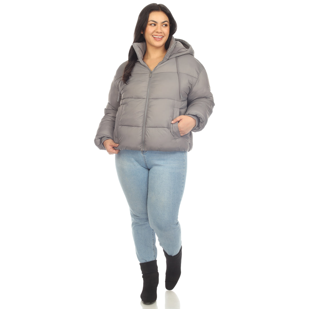 Women's Plus Size Full Front Zip Hooded Bomber Puffer Coat
