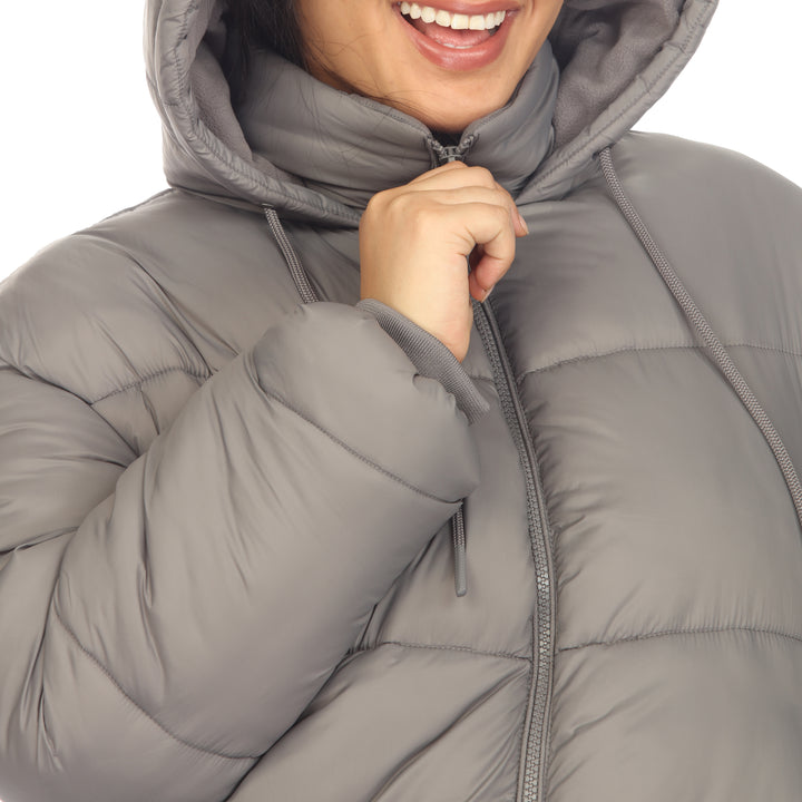 Women's Plus Size Full Front Zip Hooded Bomber Puffer Coat