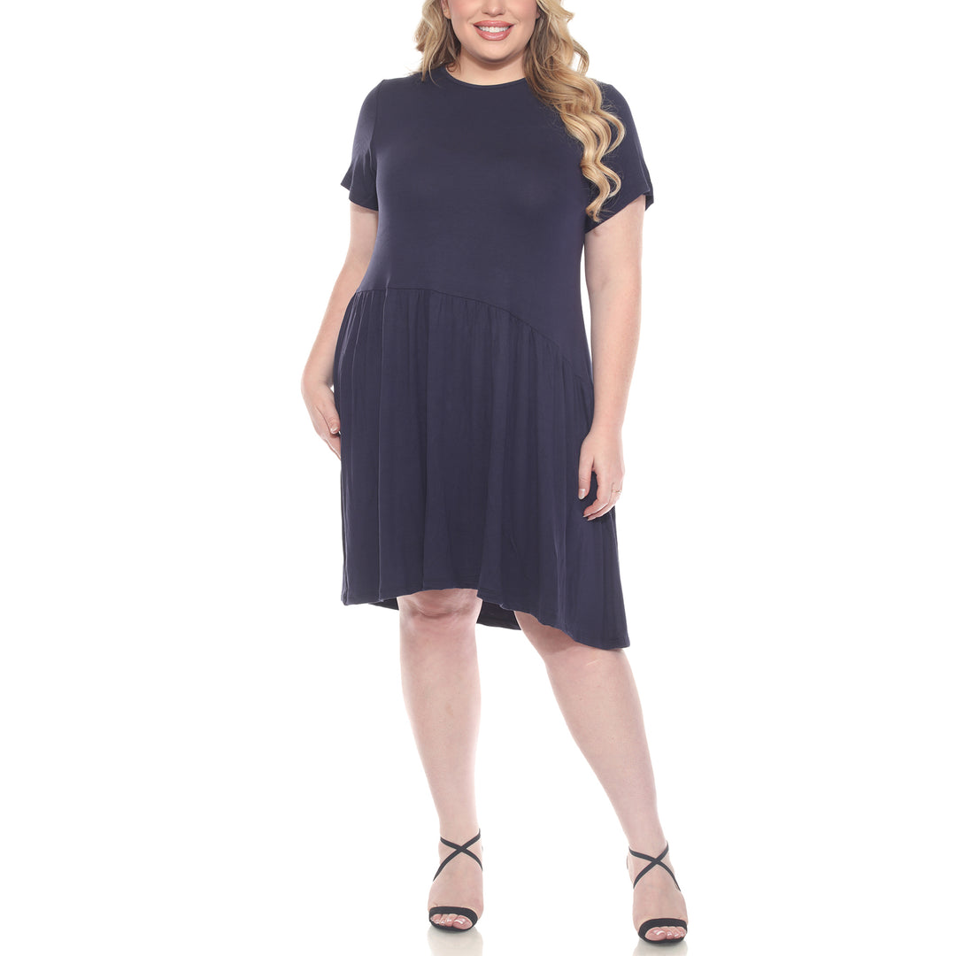 Plus Size Asymetrical Waist and Short Sleeve Swing Dress