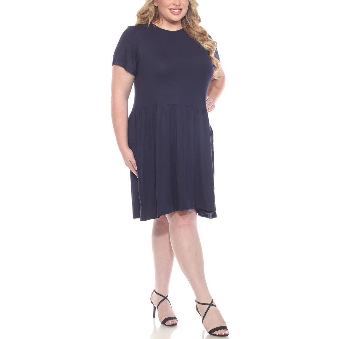 Plus Size Asymetrical Waist and Short Sleeve Swing Dress