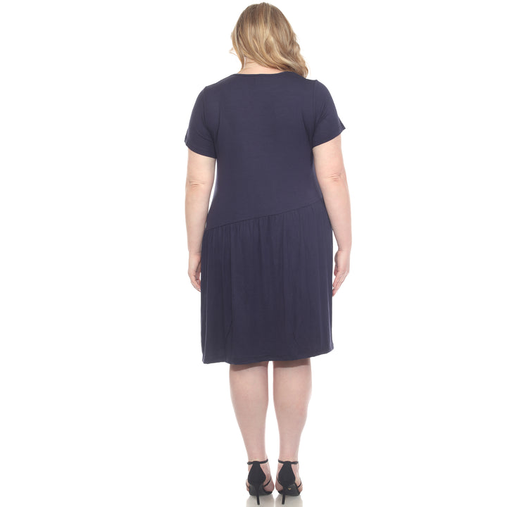 Plus Size Asymetrical Waist and Short Sleeve Swing Dress