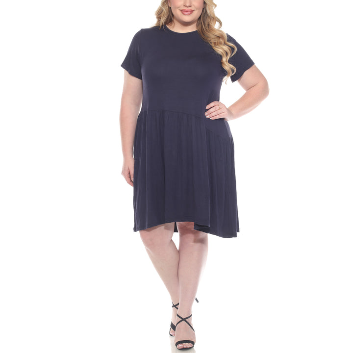 Plus Size Asymetrical Waist and Short Sleeve Swing Dress