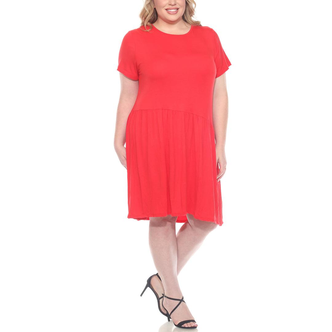 Plus Size Asymetrical Waist and Short Sleeve Swing Dress
