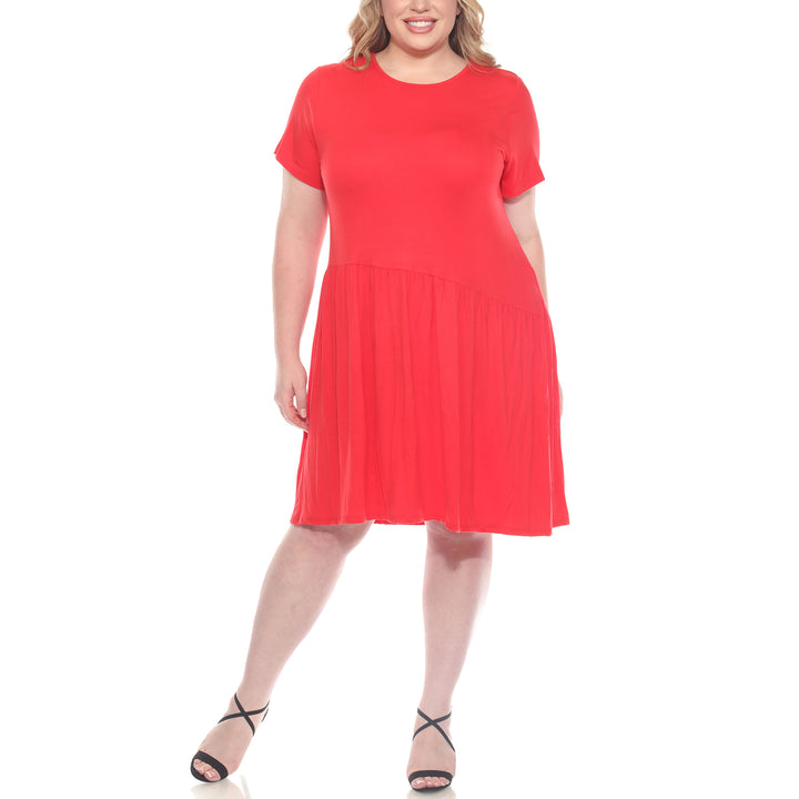 Plus Size Asymetrical Waist and Short Sleeve Swing Dress