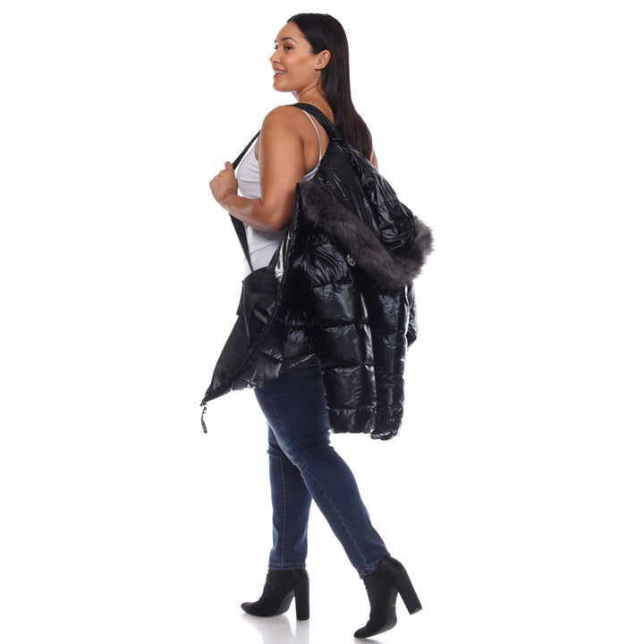 Women's Plus Size Metallic Puffer Coat with Hoodie