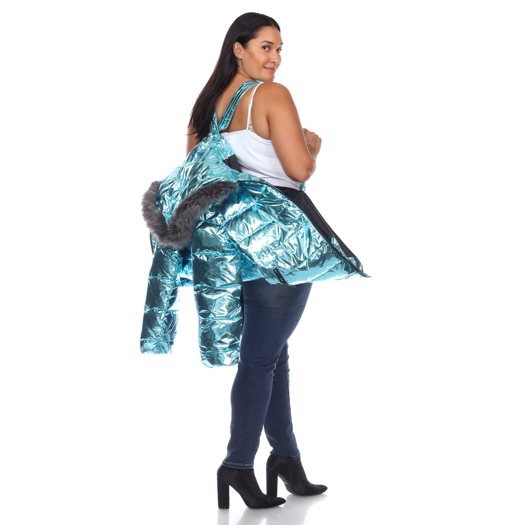 Women's Plus Size Metallic Puffer Coat with Hoodie