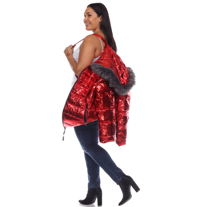 Women's Plus Size Metallic Puffer Coat with Hoodie