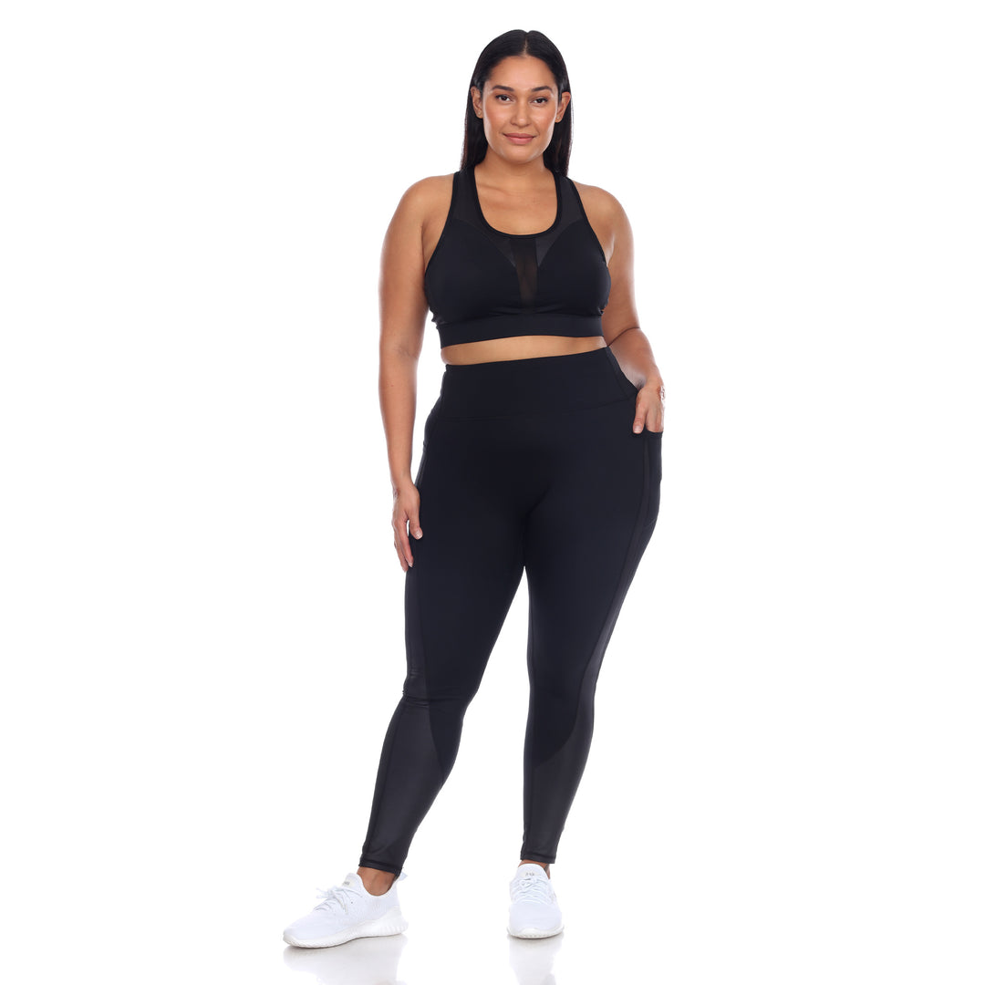Plus Size Racer Back Sports Bra & Mesh Leggings Set