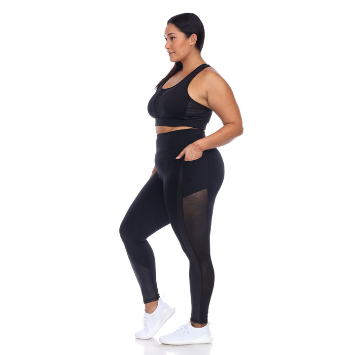 Plus Size Racer Back Sports Bra & Mesh Leggings Set