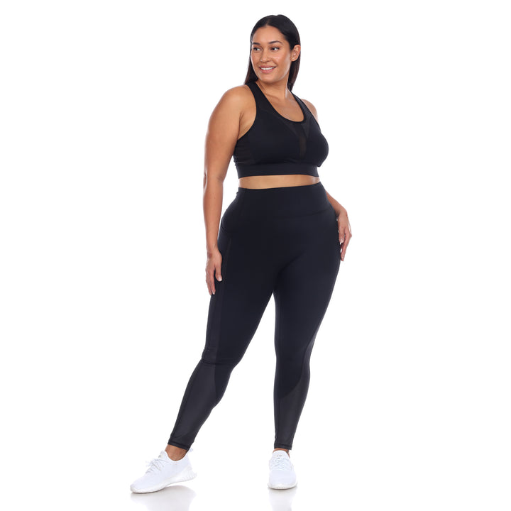 Plus Size Racer Back Sports Bra & Mesh Leggings Set