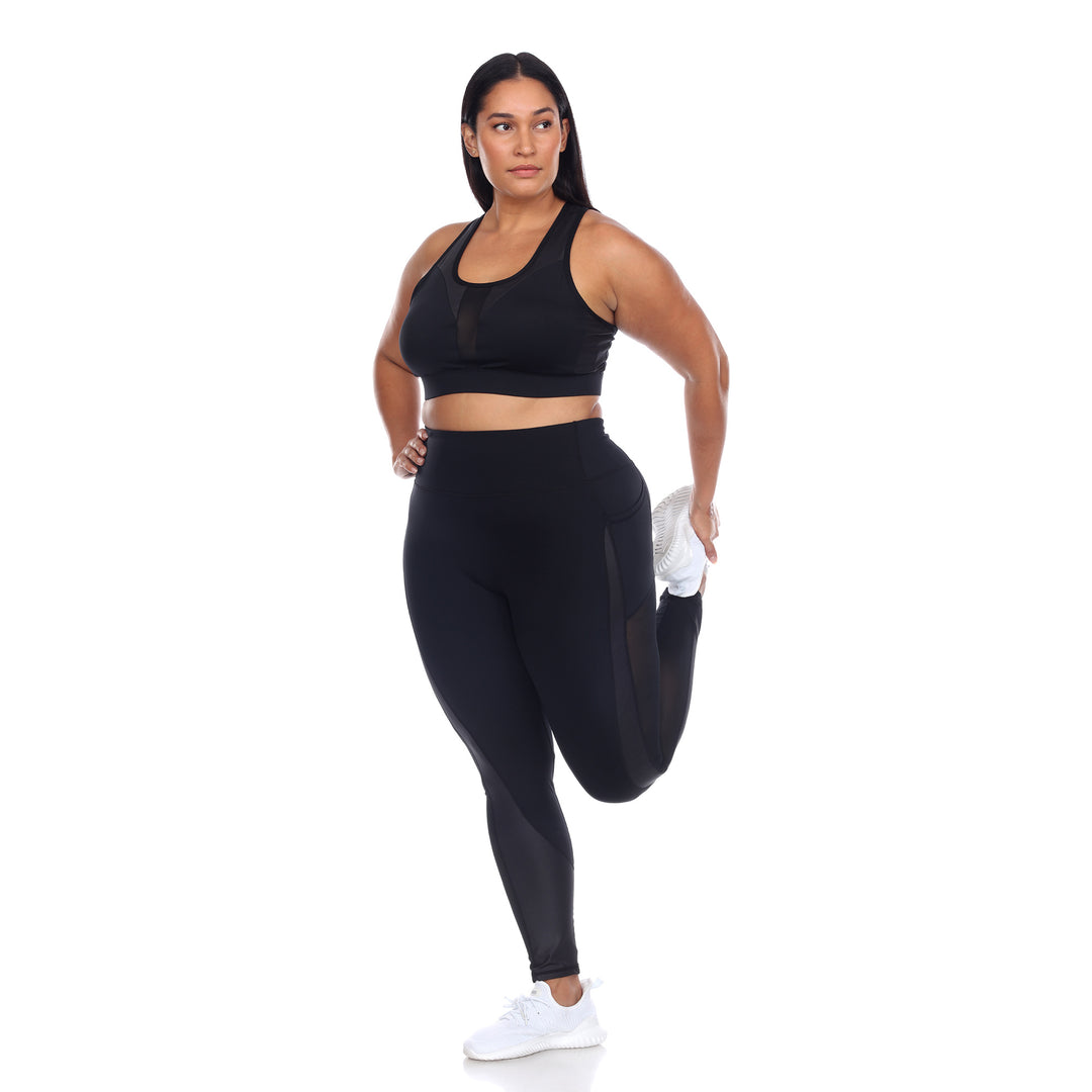 Plus Size Racer Back Sports Bra & Mesh Leggings Set