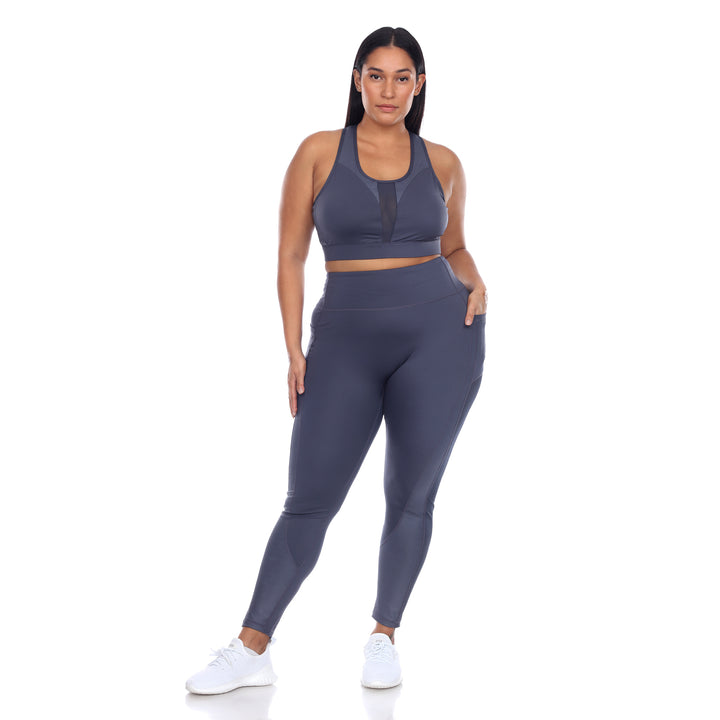 Plus Size Racer Back Sports Bra & Mesh Leggings Set