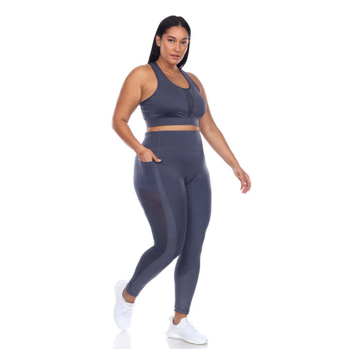 Plus Size Racer Back Sports Bra & Mesh Leggings Set