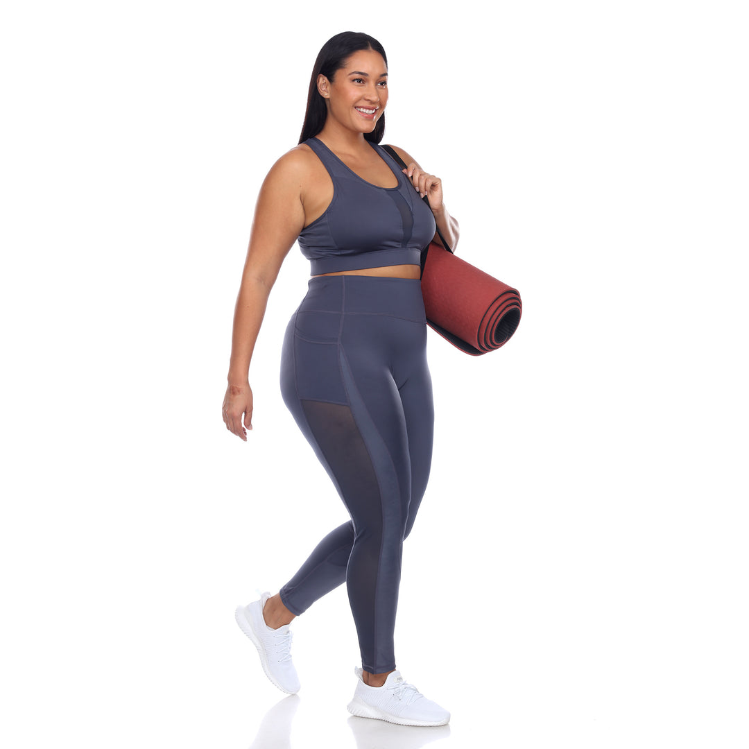 Plus Size Racer Back Sports Bra & Mesh Leggings Set