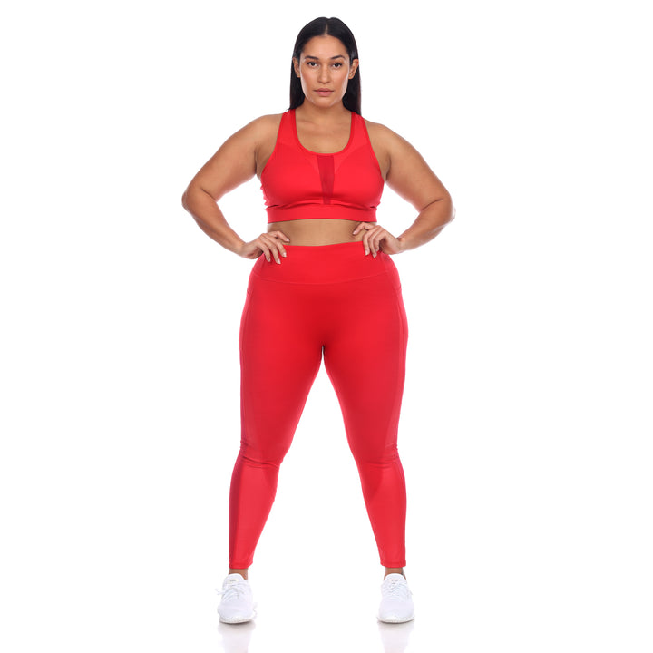 Plus Size Racer Back Sports Bra & Mesh Leggings Set