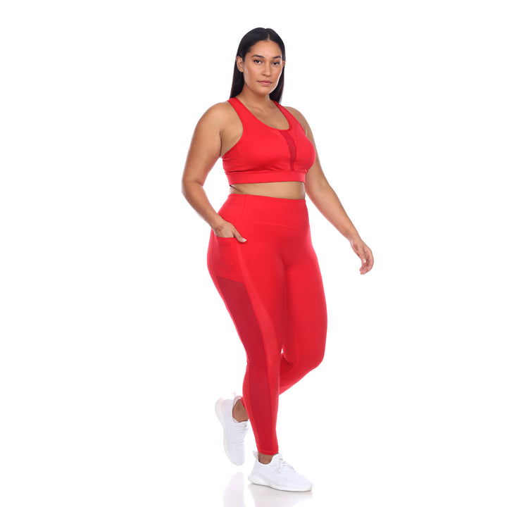 Plus Size Racer Back Sports Bra & Mesh Leggings Set