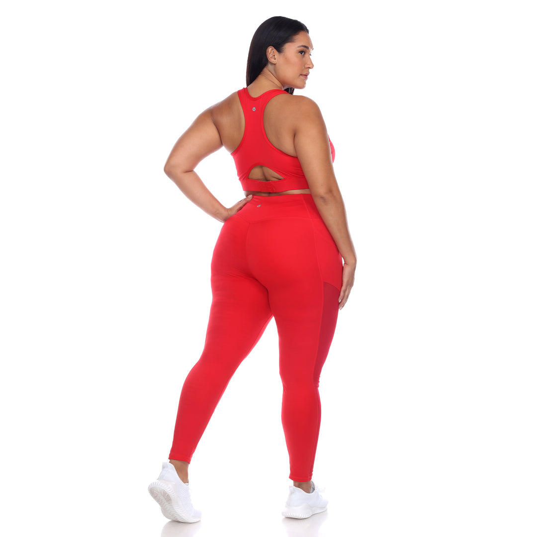 Plus Size Racer Back Sports Bra & Mesh Leggings Set