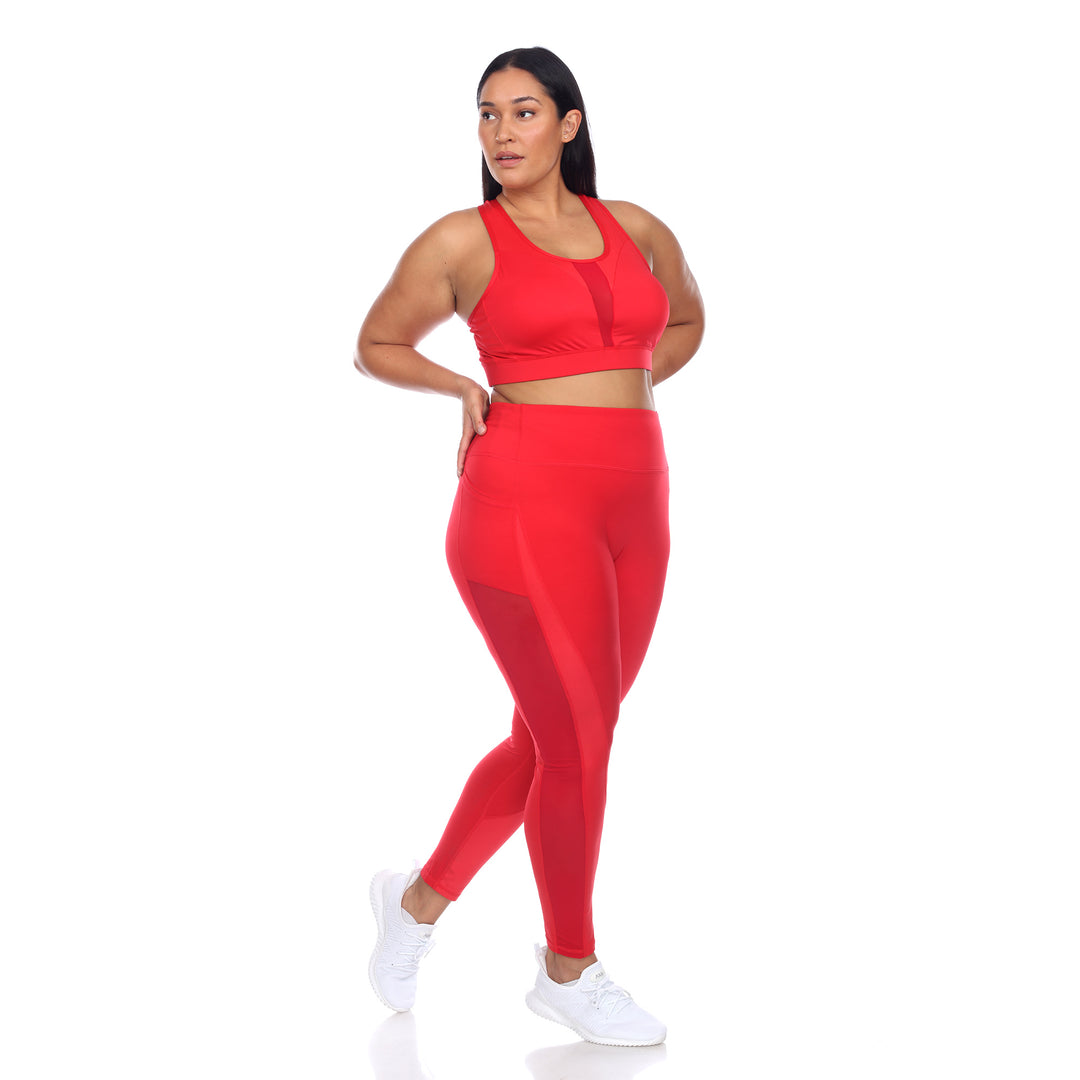 Plus Size Racer Back Sports Bra & Mesh Leggings Set